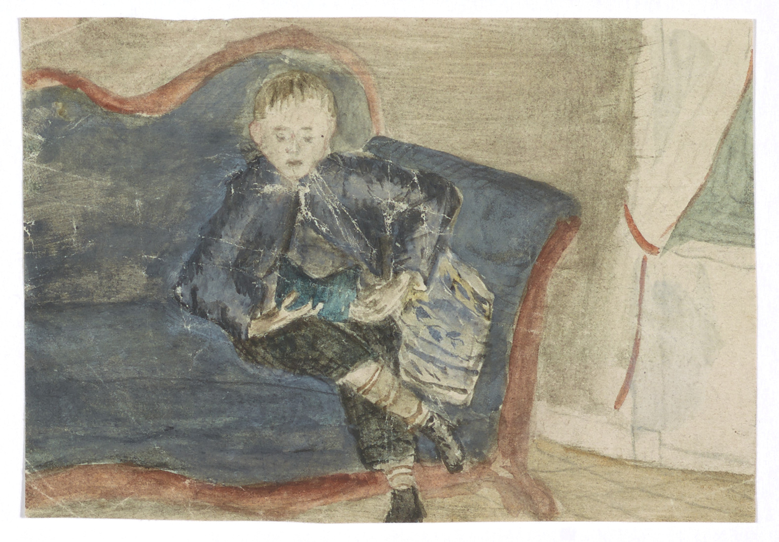 Edvard Munch: Andreas on the couch. Watercolour and pencil. 1875. Photo © Munchmuseet