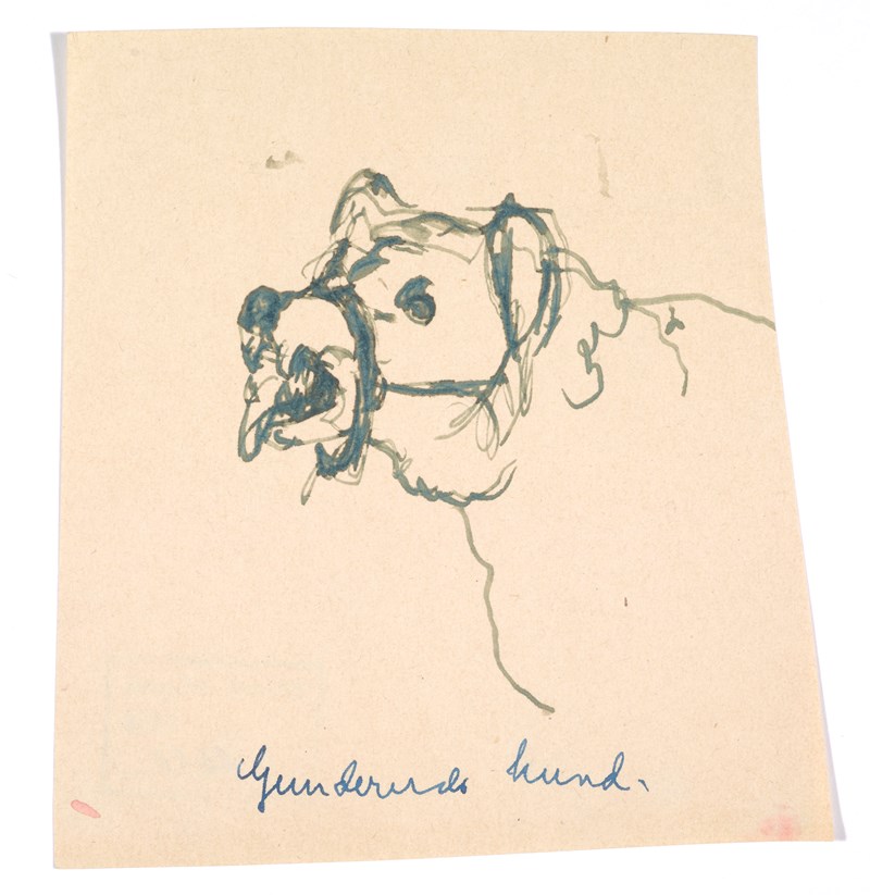 Edvard Munch: Dog with muzzle (Gunnerud's dog - Rolle), pen on paper ca. 1920. Photo © Munchmuseet