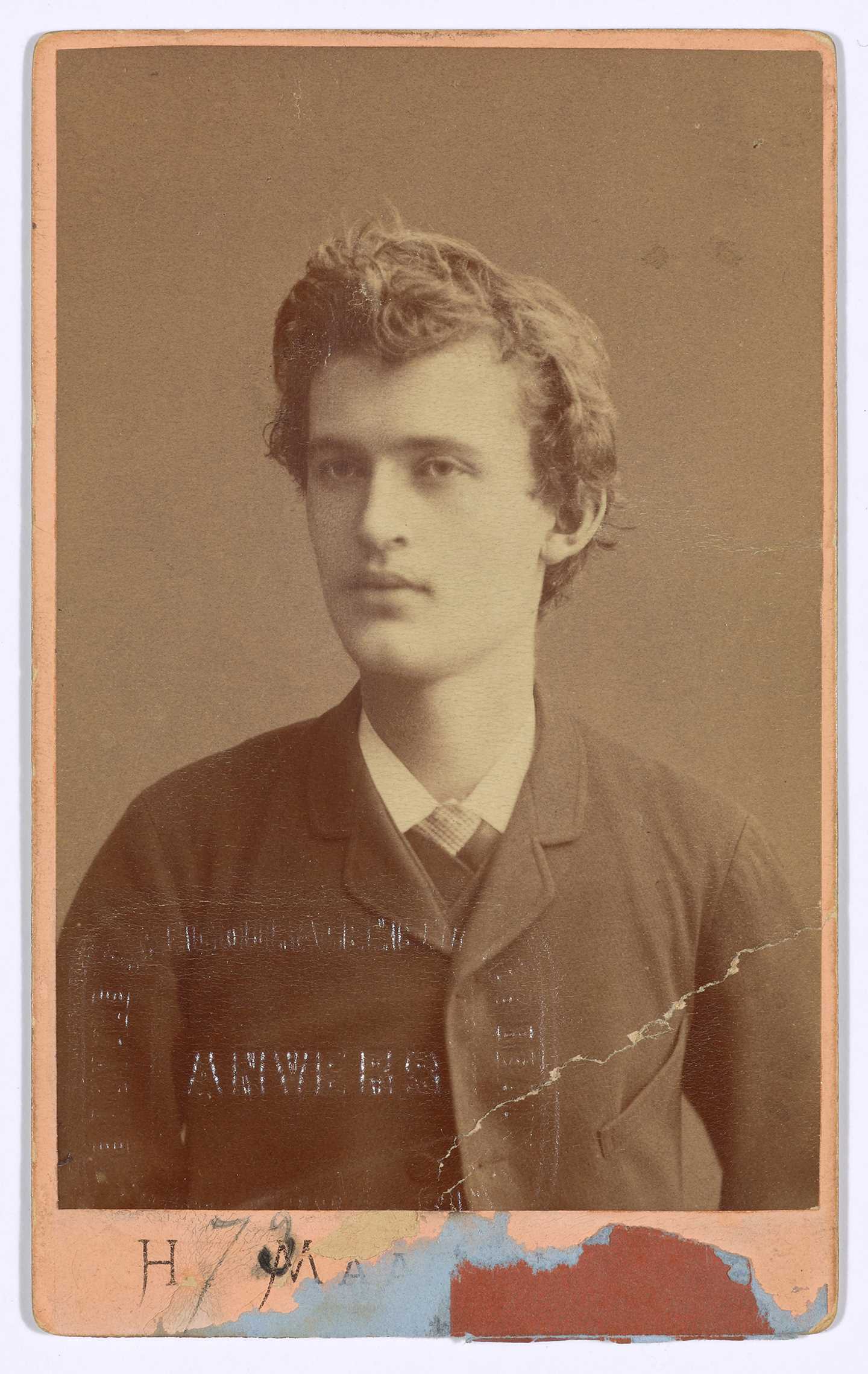 Portrait of Edvard Munch. Admission card for Exposition Universelle des Beaux Arts, Antverpen, 1885. Foto © Munchmuseet