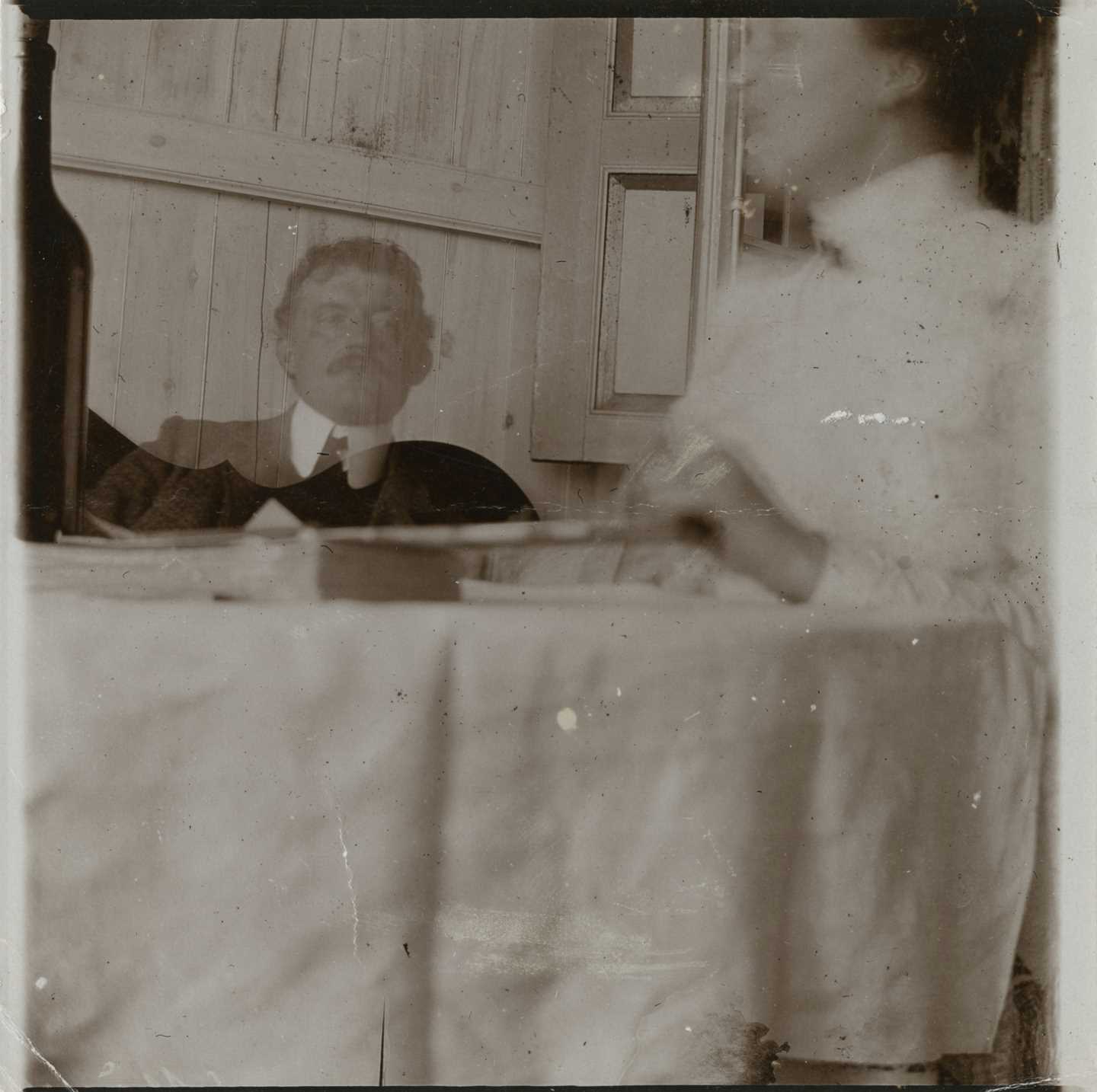 Edvard Munch: Self-Portrait with Housekeeper at 53 Am Strom in Warnemünde. Collodion, 1907. Photo © Munchmuseet