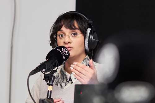 Zeenat Amiri recording the series SOLO OSLO: Your Voice. Photo: Kilian Munch © Munchmuseet 