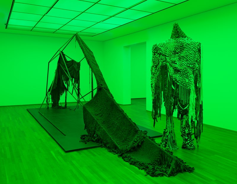 Sandra Mujinga, installation view Preis der Nationalgalerie, Hamburger Bahnhof, Berlin (2021). Photo by Jens Ziehe. Courtesy the artist, Croy Nielsen, Vienna, and The Approach, London.