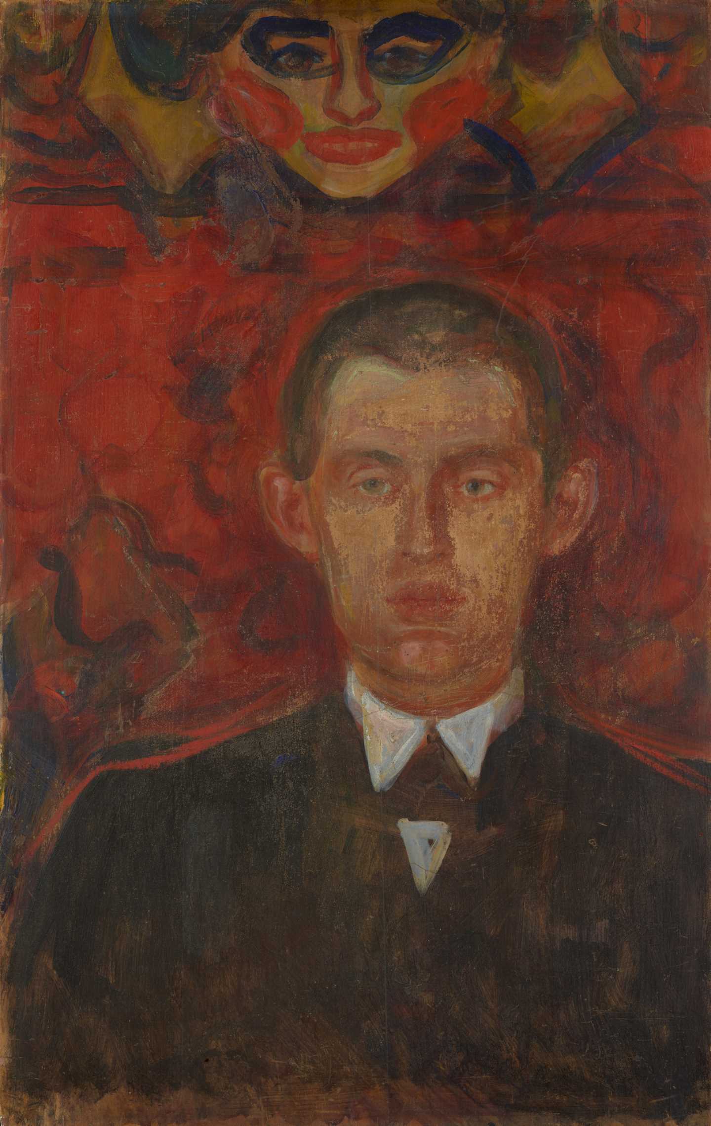Edvard Munch: Self-Portrait under the Mask of a Woman. Tempera on unprimed wooden panel, 1893. Photo © Munchmuseet