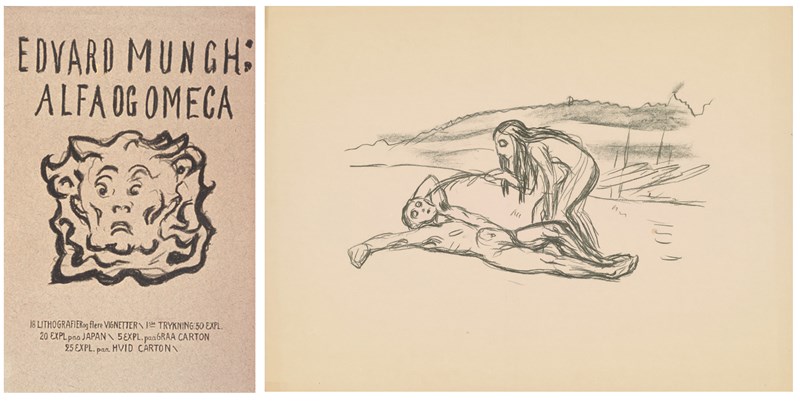  Left: Edvard Munch: Alfa og Omega. Litografi, 1908-09. Foto © Munchmuseet. Right: Edvard Munch: Alpha and Omega. Lithograph, 1908-09. Photo © Munchmuseet