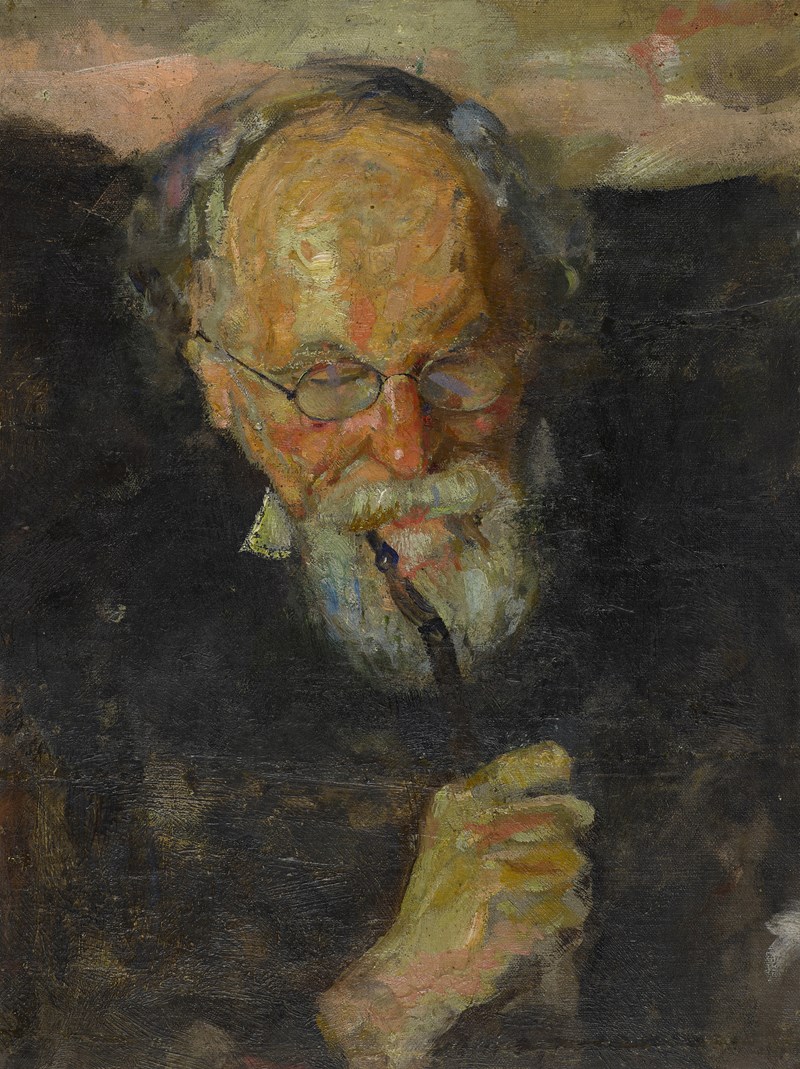 Christian Munch med langpipe, 1885. Olje på lerret
