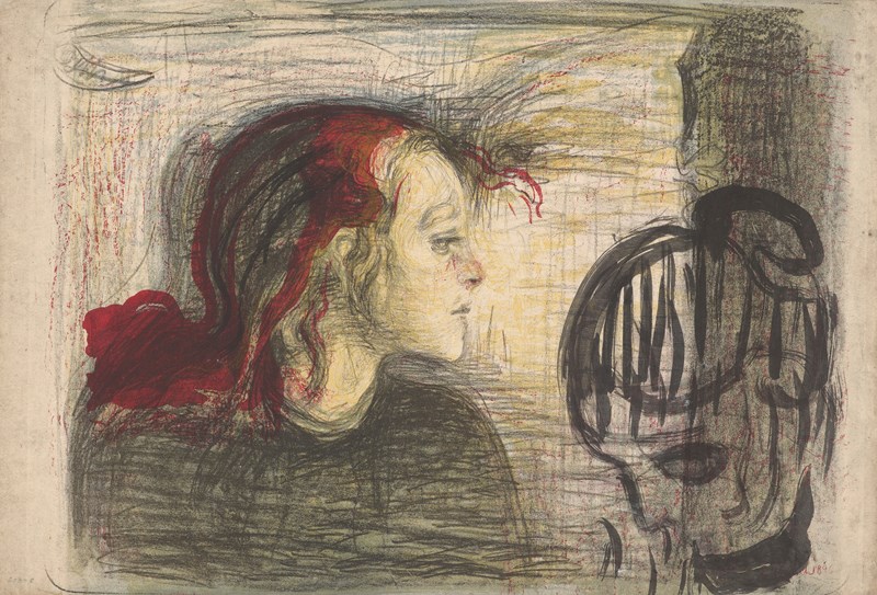 Edvard Munch: The Sick Child I. Hand-coloured lithograph 1896. Photo © Munchmuseet