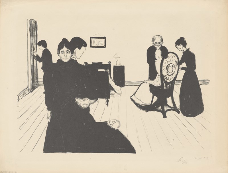Edvard Munch: Døden i sykeværelset. Litografi, 1896. Foto © Munchmuseet