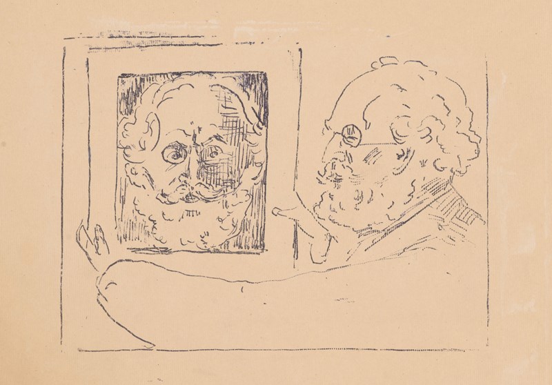 Edvard Munch, Self-portrait in Self-portrait. Hectograph, 1933. Photo: Munchmuseet
