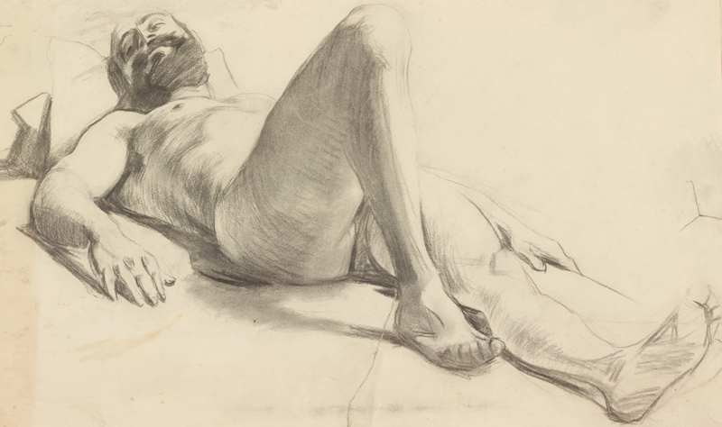Edvard Munch: Reclining Male Nude, 1889. Charcoal. Photo © Munchmuseet