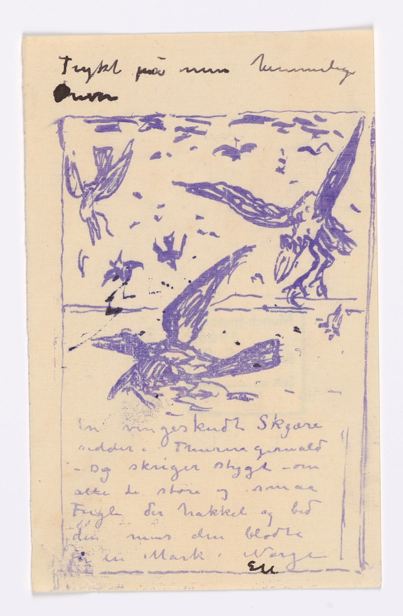 Edvard Munch, Vignett: En vingeskutt skjære. Hektografi, 1906-07. Foto: Munchmuseet