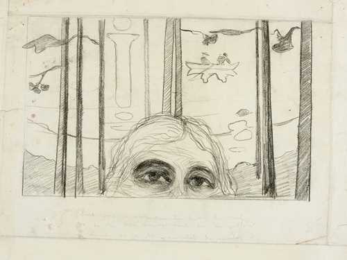 Edvard Munch: Øyne. Stemmen. Fargestift, svart, 1893-96. Foto © Munchmuseet