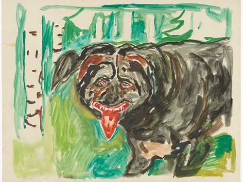 Edvard Munch: Sint hund. Akvarell, 1938–43. Foto © Munchmuseet