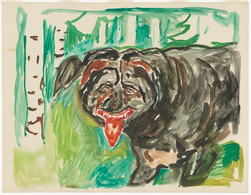 Edvard Munch: Sint hund. Akvarell, 1938–43. Foto © Munchmuseet