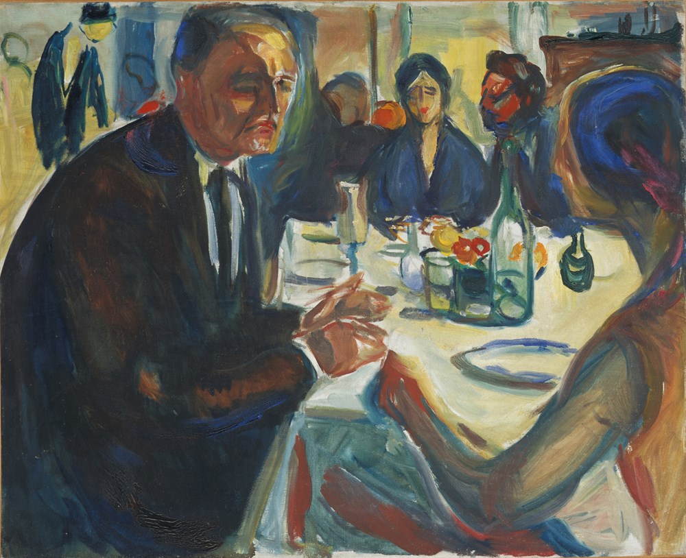 Edvard Munch: Selvportrett ved bryllupsbordet. Olje på lerret, 1925–26. Foto © Munchmuseet