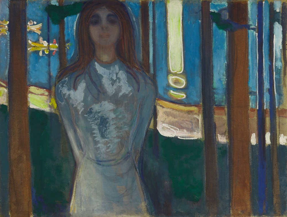 Edvard Munch, Sommernatt. Stemmen. Olje på ugrundert lerret, 1896. Foto: Munchmuseet.