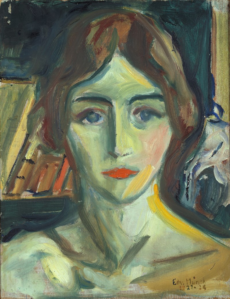 Edvard Munch: Birgit Prestøe, Portrait Study. Oil on wooden panel, 1924-1925. Photo © Munchmuseet