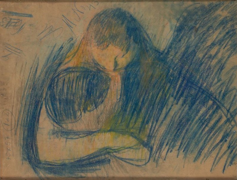 Edvard Munch: Vampyr. Fargestift, 1893. Foto: Munchmuseet.